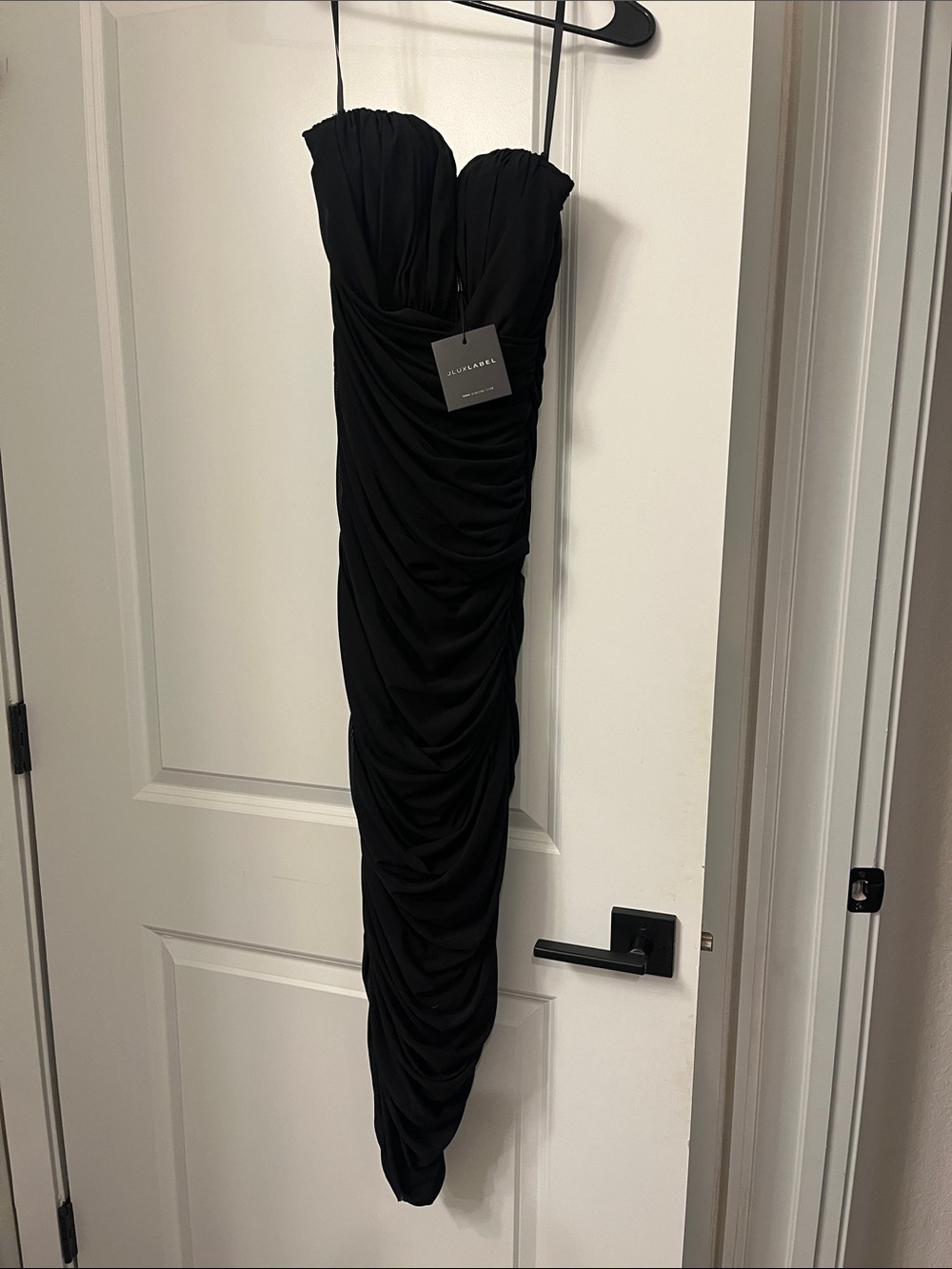 JLUXLABEL Black Strapless Ruched Evening Gown